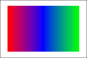30 color bars displayed as a spectrum from bright red to bright green. Small color differences can be differentiated when the areas of color are large.